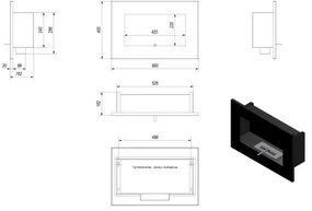 Kratki DELTA/CZARNY/TUV - Vstavaný BIO krb DELTA 40x60 cm 2kW čierna