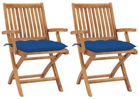 Záhradné stoličky 2 ks, modré podložky, tíkový masív 3062431