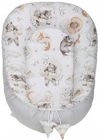 Obojstranné hniezdočko (kokon) pre bábätko - BABYMAM PREMIUM set 7v1 - Medvieďatá s béžovou minky