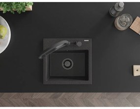 Mexen Milo, granitový drez 435x410x171 mm, 1-komorový a drezová batéria Duo, čierna škvrnitá, 6505-76-671701-70-B