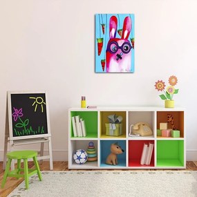 Obraz na plátně, Barevný králík s brýlemi - 80x120 cm