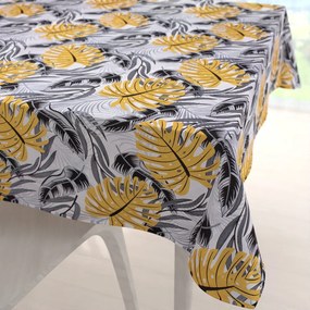 Biante Bavlnený štvorcový obrus Sandra SA-177 Okrové a sivé tropické listy 100x100 cm