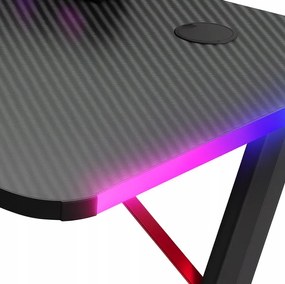 Čierno-červený herný stôl, PC stôl s LED osvetlením RGB Šírka: 140 cm