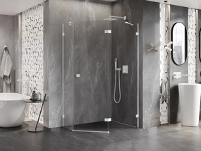 Mexen Lunar, päťuholníkový sprchový kút s pravým sklonom 100 x 90 cm, 8mm číre sklo, biely profil, 831-100P-090L-20-00-P