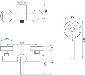 Rea Ontario, sprchová batéria s ručnou sprchovou súpravou, čierna matná, REA-B5500