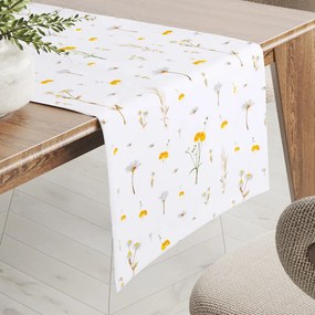Biante Bavlnený behúň na stôl Sandra SA-497 Žlté bylinky na bielom 45x180 cm
