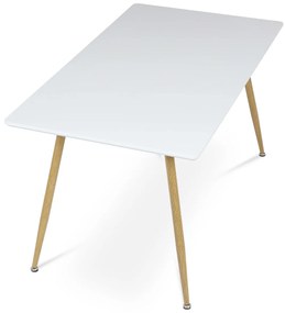 Autronic - Stůl jídelní 140x80, MDF, bílá matná deska, kovové nohy v barvě dubu. - HT-W1214 WT AKCE