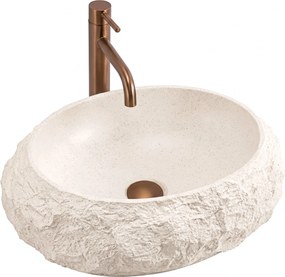 Umývadlo na dosku z kompozitného kameňa REA MIKA WARM BEIGE 50x38 cm, béžová
