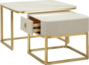 Krémové/v zlatej farbe konferenčné stolíky v súprave 2 ks v dekore mramoru 50x70 cm Beauty – Mauro Ferretti