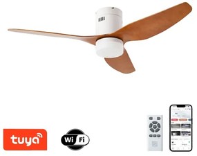 ZEVENTI - LED stropný ventilátor PADUA LED/18W/230V Wi-Fi Tuya biela/hnedá + diaľkové ovládanie