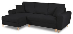 Čierna rozkladacia/s úložným priestorom rohová pohovka z textílie buklé (ľavý roh/s leňoškou) Kyoto – Cosmopolitan Design