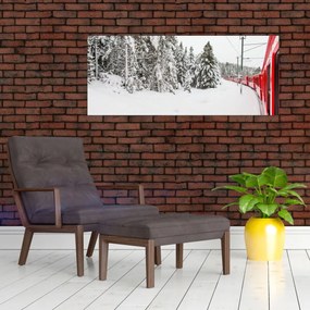 Obraz - Vlak v zasneženej krajine (120x50 cm)