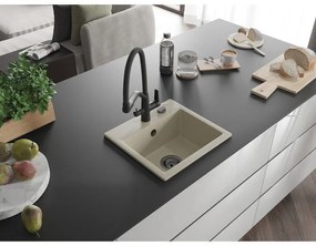 Mexen Milo, granitový drez 435x410x171 mm, 1-komorový a drezová batéria Duo, béžová, 6505-69-671701-70-B