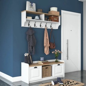 Nástenný vešiak s botníkom Polo White and WalnutWalnut