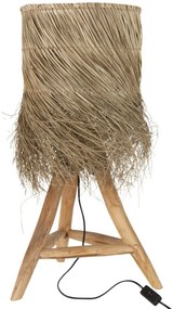 Stolová lampa z teakového dreva a tienidlom z trávy Rafi grass - Ø 48*66 cm/ E27/ 70W