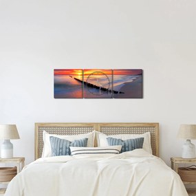 Obraz - Západ slnka, Baltské more, Poľsko (s hodinami) (90x30 cm)