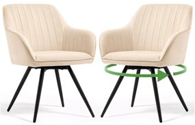 Sada dvoch jedálenských stoličiek TURNO zamatové, béžové / čierne nohy (2 ks)