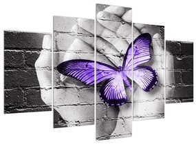Moderný obraz dlaní s motýľom (150x105 cm)