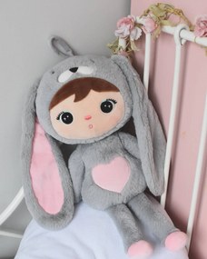 Bábika šedo-ružový zajac 70cm personalizácia: Nápis Béžový