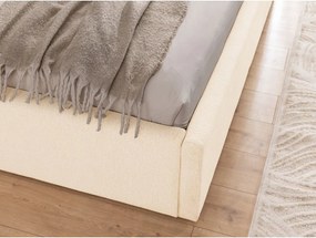 Krémová čalúnená dvojlôžková posteľ s úložným priestorom s roštom 180x200 cm Cille – Ropez