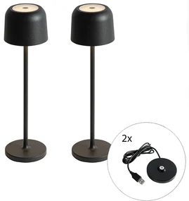 Sada 2 stolových lamp húb čierna vrátane nabíjacej stanice - Raika