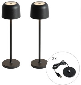 Sada 2 stolových lamp húb čierna vrátane nabíjacej stanice - Raika