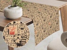 Biante Dekoračný behúň na stôl PML-093 Pes medzi mačkami na hnedobéžovom 35x160 cm