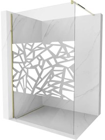 Mexen Kioto sprchová zástena 90x200 cm 8 mm, zlatý profil, biely vzor, 800-090-101-50-85