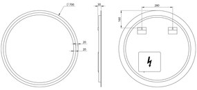 Sapho Sapho, NYX guľaté zrkadlo s LED osvetlením, ø 70cm, NY700