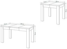 FONTE Svetlý Betón Ateliér / Biely Mat - KLASICKÝ STÔL DO KUCHYNE/OBÝVACEJ IZBY 85x75 ROZKLADANÝ DO 130   cm!