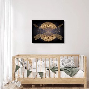 Sklenený obraz - Zlatá mandala s šípmi (70x50 cm)