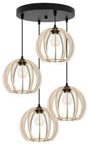 Závesné svietidlo Timber 9, 4x drevené tienidlo, o