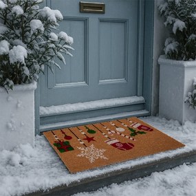 Kokosová rohožka s vianočnými ozdobami - 75*45*1 cm