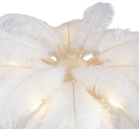 Art Deco stojacia lampa béžová s bielymi perami - Peahen