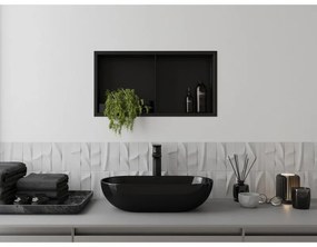 Mexen X-Wall-R, polička na zapustenie na obklad s golierom 60 x 30 cm, čierna matná, 1970603010S