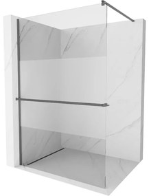 Mexen Kioto+, sprchová zástena Walk-In s poličkou a vešiakom 80 x 200 cm, 8mm číre sklo-námraza, grafitový profil, 800-080-121-95-35