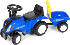 MULTISTORE Jazdík traktor New Holland s odpojiteľnou príveskou, interaktívny volant, modrý