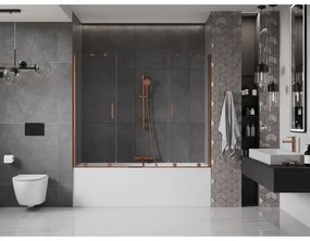 Mexen Velar Duo, 2-krídlová posuvná vaňová zástena 200 x 150 cm, 8mm číre sklo, ružové zlato profil, 896-200-000-02-60