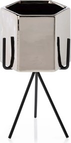 KERAMICKÝ KVETINÁČ SO STOJANOM SASHI SADA 3KS 20X9,5 CM+18X10 CM+16X9,5 CM STRIEBORNÁ