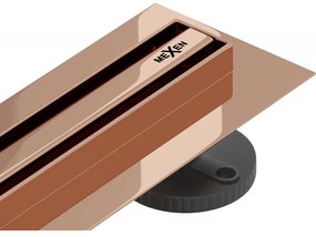 Mexen Flat nerezový sprchový žľab s rotačným 360° sifónom 110 cm, vzor SLIM, ružovo-zlatá, 1641110