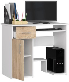 PC stolík Jaloms (biela + dub sonoma). Akcia -21%. Vlastná spoľahlivá doprava až k Vám domov. 1128524