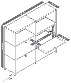 Kovová komoda »CN3« s premiestniteľnými výklopnými priečinkami, biela