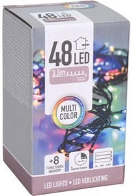 LED Vianočná vonkajšia reťaz farebná, 48x LED, 3,5 m, na batérie 3x AA, časovač, 3 m