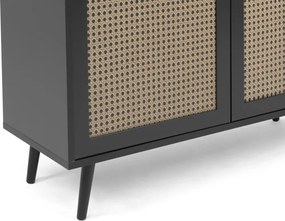 Vysoká vitrína Vienna, čierna/výplet