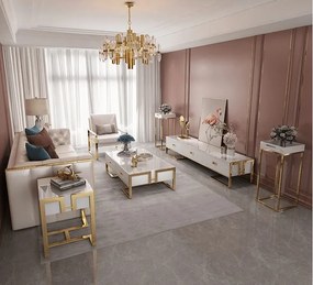 ELEGANTNÝ KONFERENČNÝ STOLÍK KAREN BIELÝ LESK + ZLATÝ