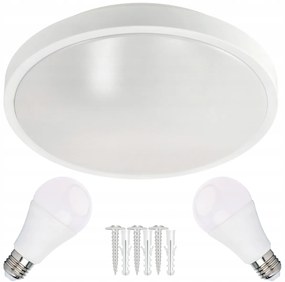 BERGE Okrúhle biele prisadené stropné svietidlo N/T 2x E27 + 2x LED žiarovka