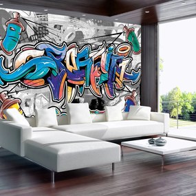 Fototapeta - Farebné Graffiti na šedej (254x184 cm)