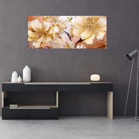 Obraz - Zlaté kvety (120x50 cm)