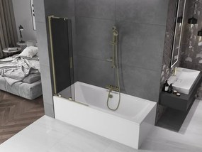 Mexen Velar L, 2-krídlová posuvná vaňová zástena 80 x 150 cm, 8mm šedé sklo, zlatá lesklá, 896-080-003-41-50
