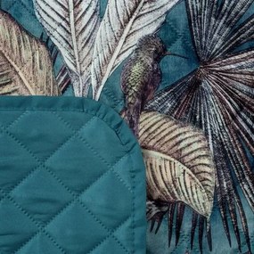 Kvalitná tyrkysová deka pokrytá potlačou exotických vtákov a kvetín 150 x 200 cm